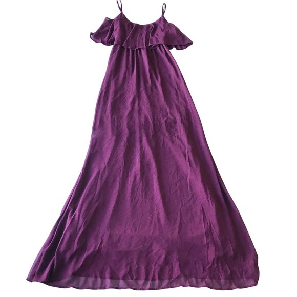 SHOW ME YOUR MUMU Caitlin Ruffle Maxi Bridesmaid Dress Burgundy Womens X-Small - Picture 2 of 8